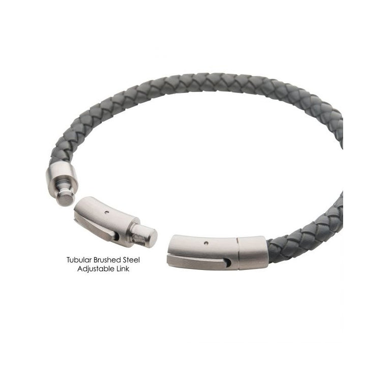 INOX Jewelry 6mm Grey Genuine Full Grain Cowhide Leather Bracelet