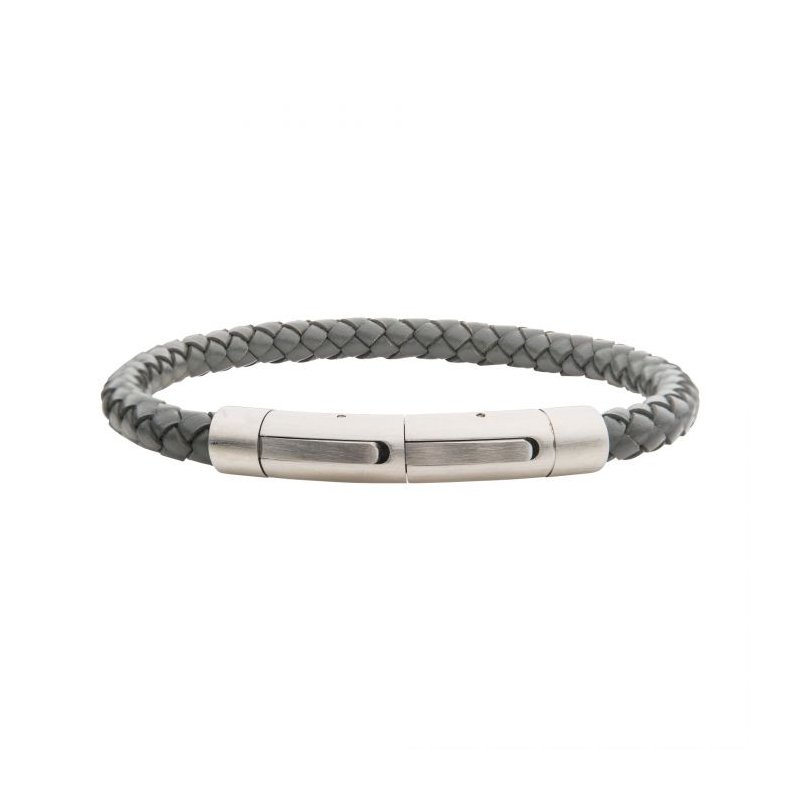 INOX Jewelry 6mm Grey Genuine Full Grain Cowhide Leather Bracelet