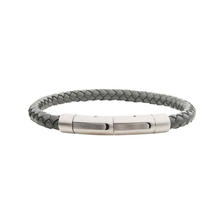INOX Jewelry 6mm Grey Genuine Full Grain Cowhide Leather Bracelet