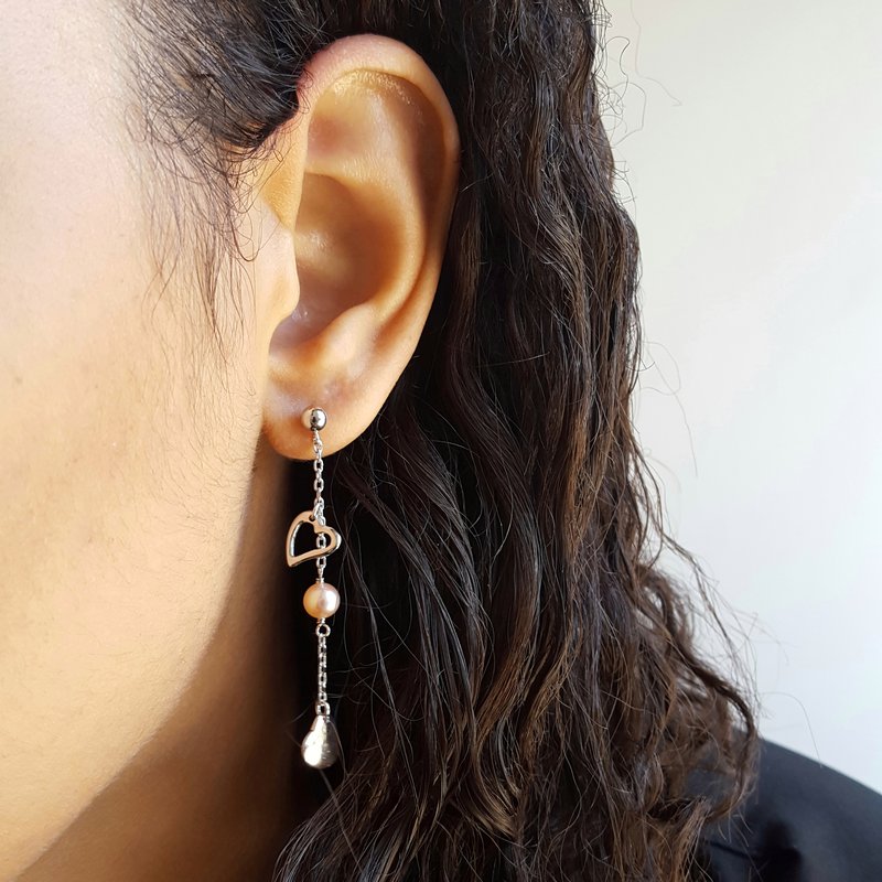 Gems One Hearts and Pearls Dangling Earrings