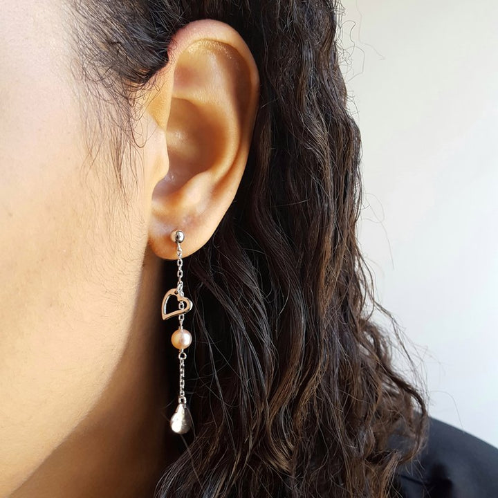 Gems One Hearts and Pearls Dangling Earrings