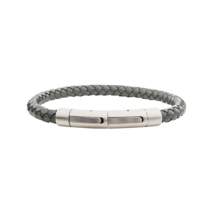INOX Jewelry 6mm Grey Genuine Full Grain Cowhide Leather Bracelet