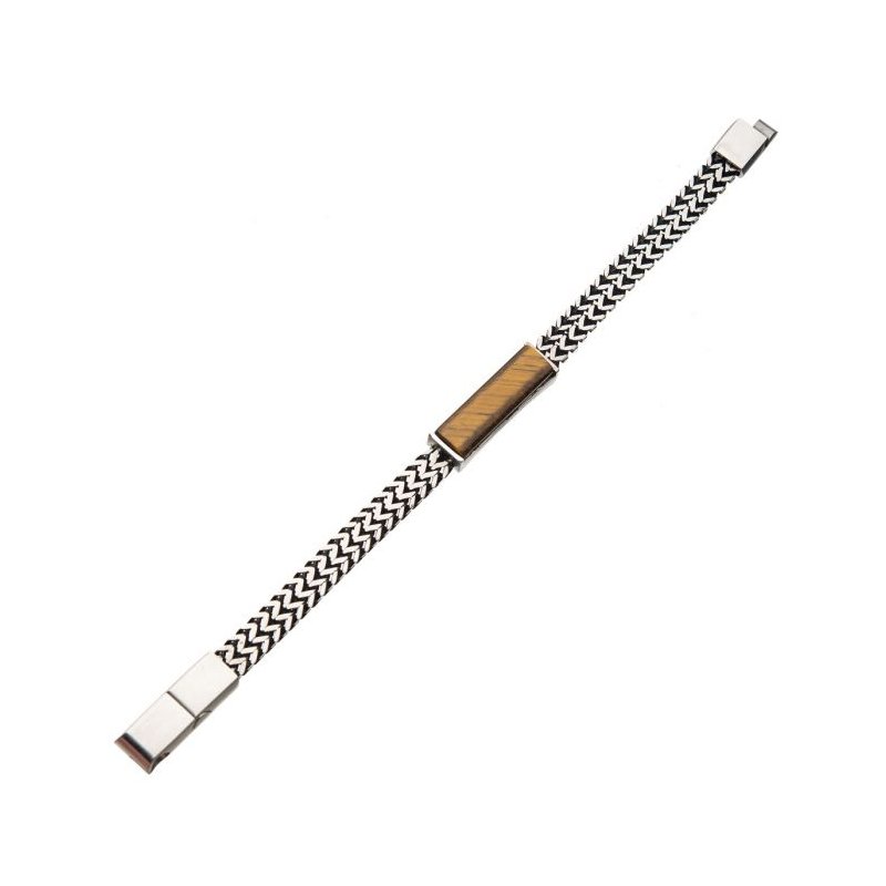 INOX Jewelry Stainless Steel Double Franco Chain with Tiger Eye Stone Bracelet