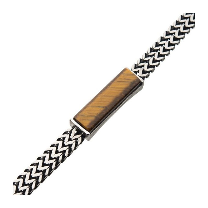 INOX Jewelry Stainless Steel Double Franco Chain with Tiger Eye Stone Bracelet