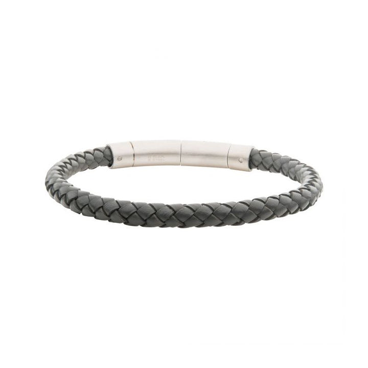 INOX Jewelry 6mm Grey Genuine Full Grain Cowhide Leather Bracelet