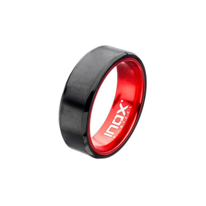 INOX Jewelry Red, Steel, Black IP Aluminum Flat Ring FRALU001R