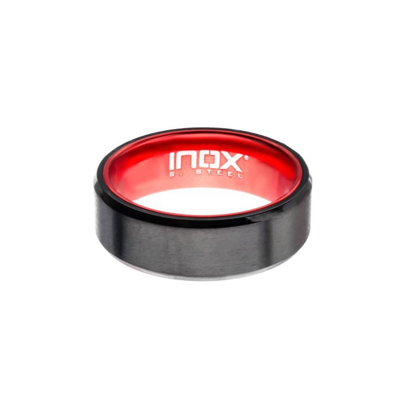 INOX Jewelry Red, Steel, Black IP Aluminum Flat Ring