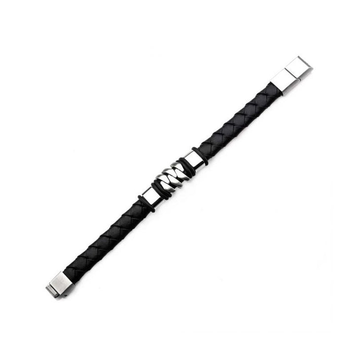 INOX Jewelry Stainless Steel & Matte Black Leather Bohemian Bracelet