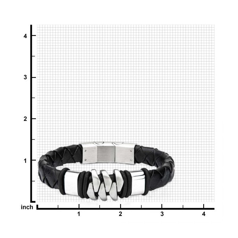 INOX Jewelry Stainless Steel & Matte Black Leather Bohemian Bracelet
