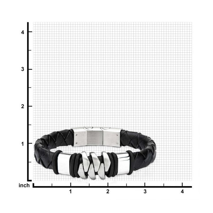 INOX Jewelry Stainless Steel & Matte Black Leather Bohemian Bracelet