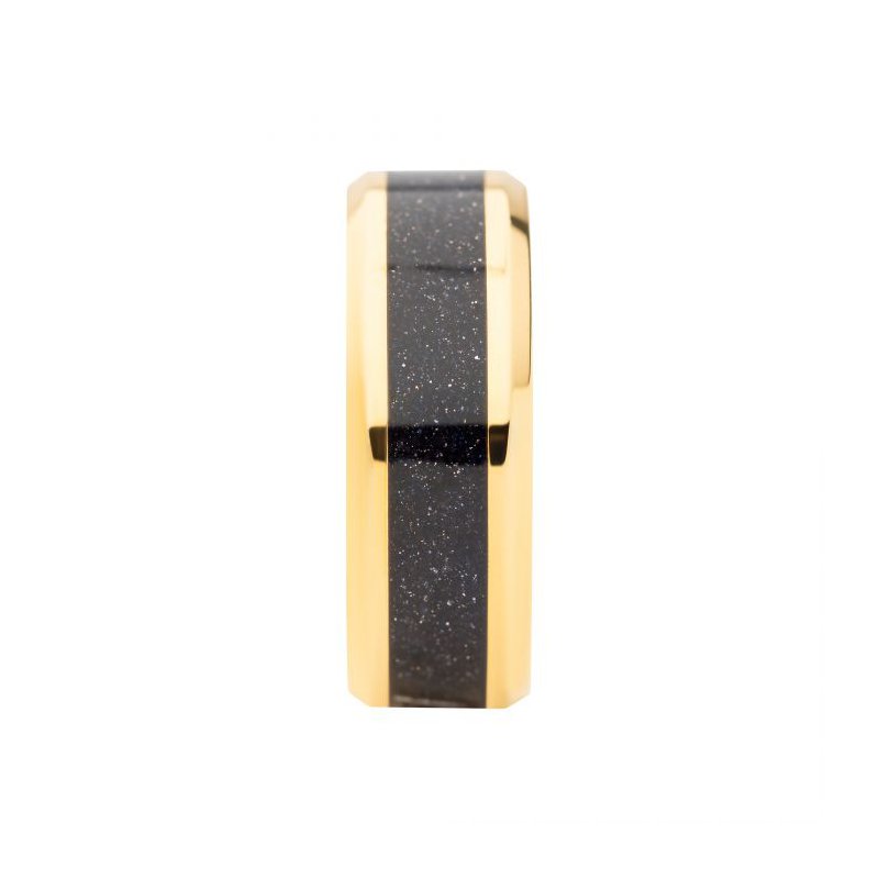 INOX Jewelry 18K Gold IP Genuine Blue Sandstone Inlay Ring