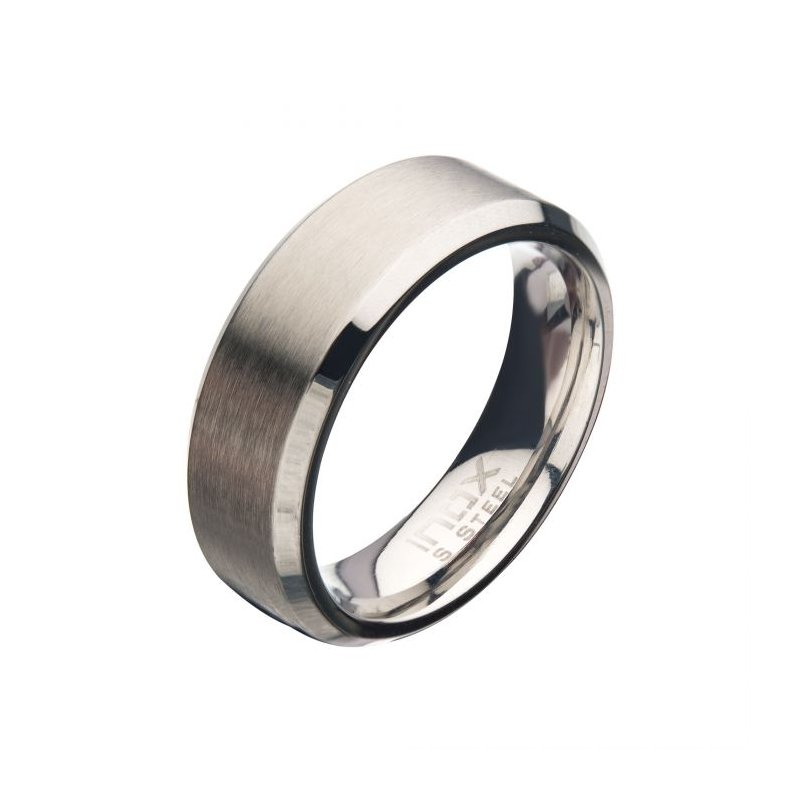 INOX Jewelry 8mm Matte Finish Stainless Steel Beveled Comfort Fit Ring