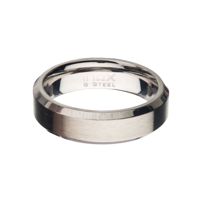 INOX Jewelry 8mm Matte Finish Stainless Steel Beveled Comfort Fit Ring