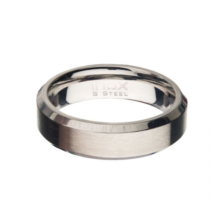 INOX Jewelry 8mm Matte Finish Stainless Steel Beveled Comfort Fit Ring