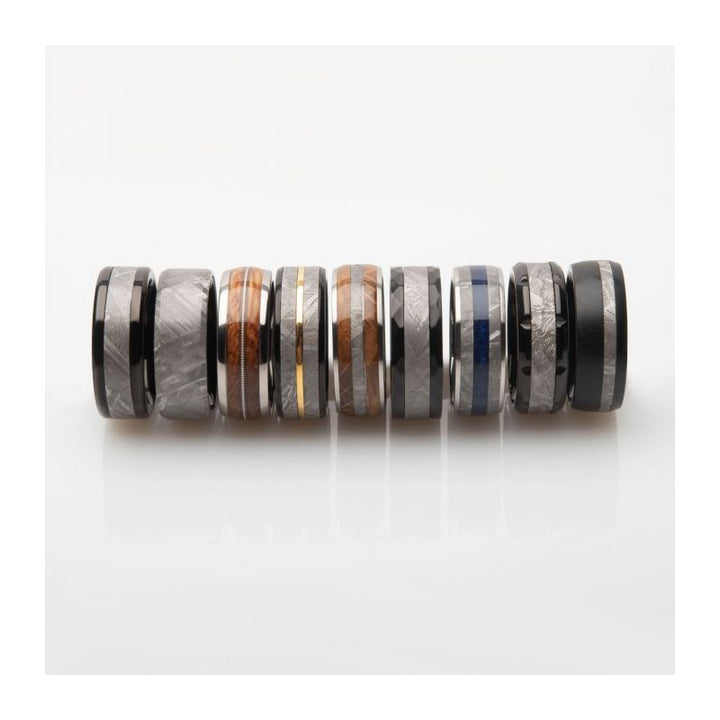 INOX Jewelry 8mm Clear Resin & Whiskey Barrel Wood Inlay Titanium Comfort Fit Ring