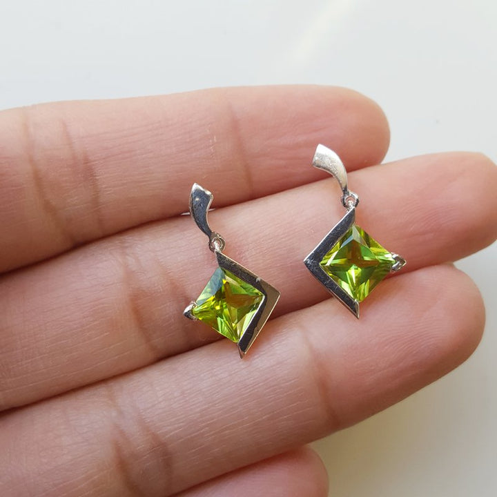Arizona Peridot Gold Jewelry Peridot Princess Cut Earrings
