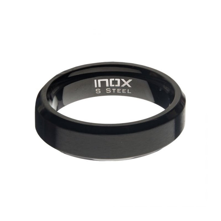 INOX Jewelry Stainless Steel 6mm Matte Black IP Beveled Wedding Band Ring
