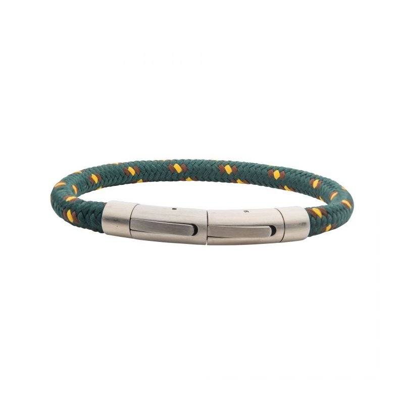 INOX Jewelry 6mm Green, Brown & Yellow Nylon Cord Bracelet