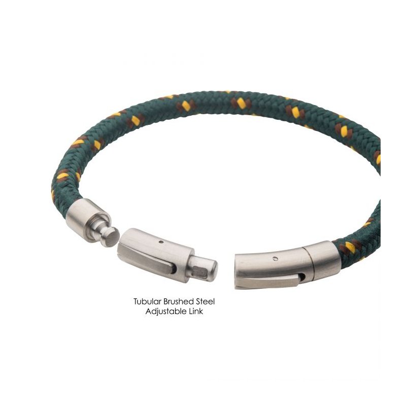 INOX Jewelry 6mm Green, Brown & Yellow Nylon Cord Bracelet
