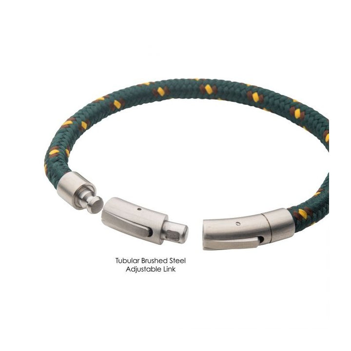 INOX Jewelry 6mm Green, Brown & Yellow Nylon Cord Bracelet