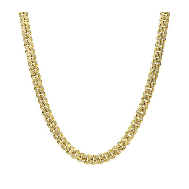 INOX Jewelry 12mm 18Kt Gold IP Miami Cuban Chain Necklace with CNC Precision Set Full Clear Lab-grown Diamonds Double Tab Box Clasp