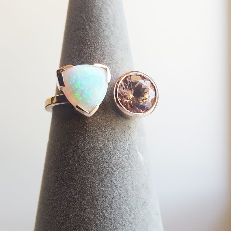 Sami Fine Jewelry Two Stone Garnet & Opal Ring
