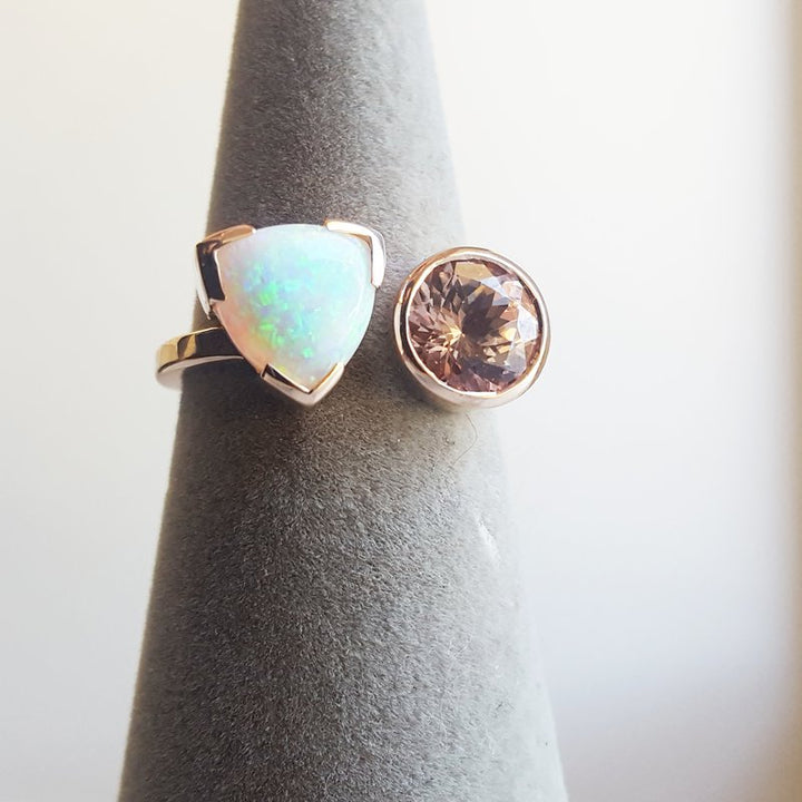 Sami Fine Jewelry Two Stone Garnet & Opal Ring