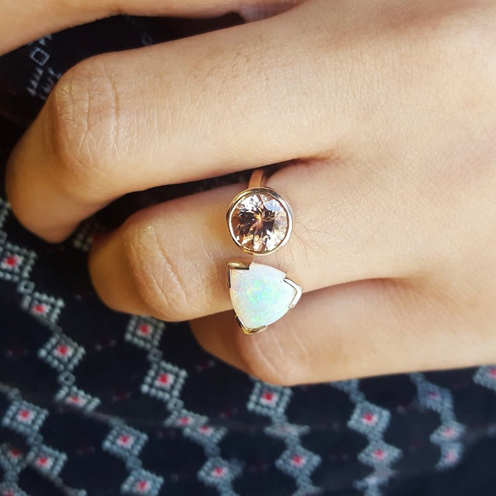 Sami Fine Jewelry Two Stone Garnet & Opal Ring