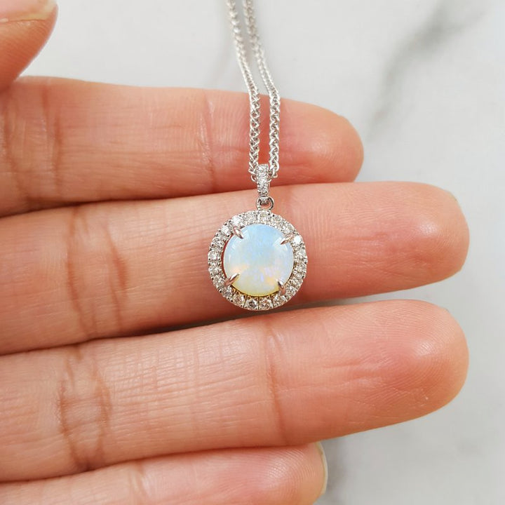 Sami Fine Jewelry Opal Halo Diamond Necklace 131606