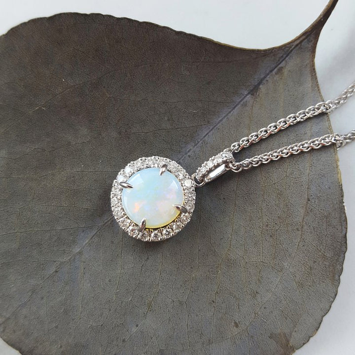 Sami Fine Jewelry Opal Halo Diamond Necklace