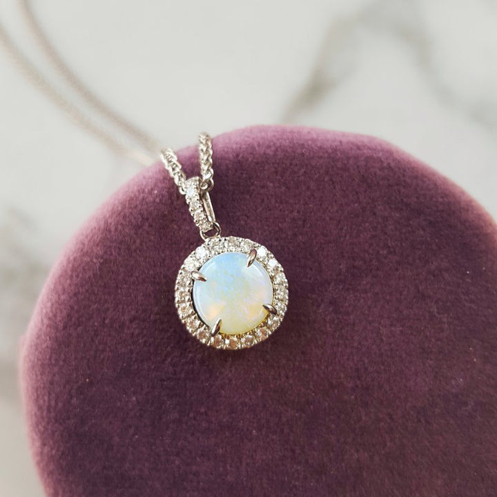 Sami Fine Jewelry Opal Halo Diamond Necklace