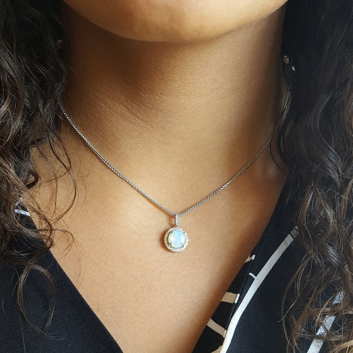 Sami Fine Jewelry Opal Halo Diamond Necklace