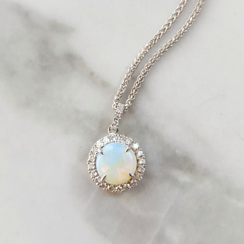 Sami Fine Jewelry Opal Halo Diamond Necklace