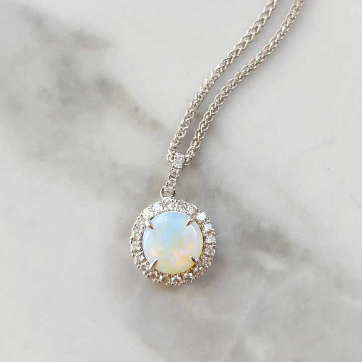Sami Fine Jewelry Opal Halo Diamond Necklace