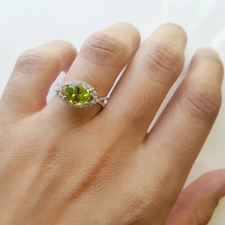 Arizona Peridot Gold Jewelry East West Halo Ring