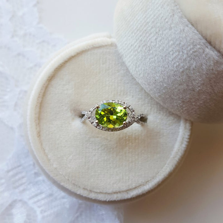 Arizona Peridot Gold Jewelry East West Halo Ring 370564
