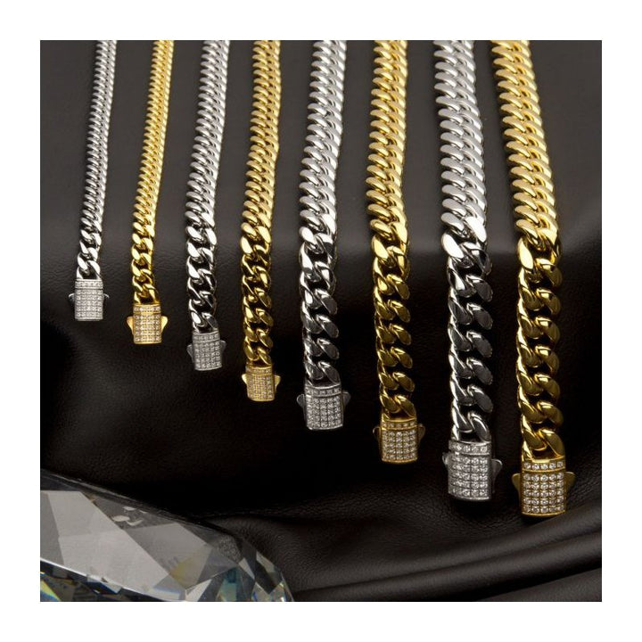 INOX Jewelry 10mm 18K Gold Plated Miami Cuban Chain Bracelet with CNC Precision Set Lab-grown Diamonds Double Tab Box Clasp