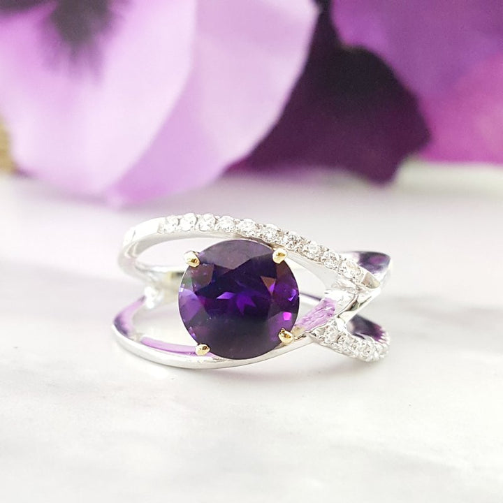  Arizona Amethyst Gold Jewelry Intertwined Ring 362976