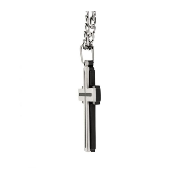 INOX Jewelry Black IP & Steel Cross Pendant
