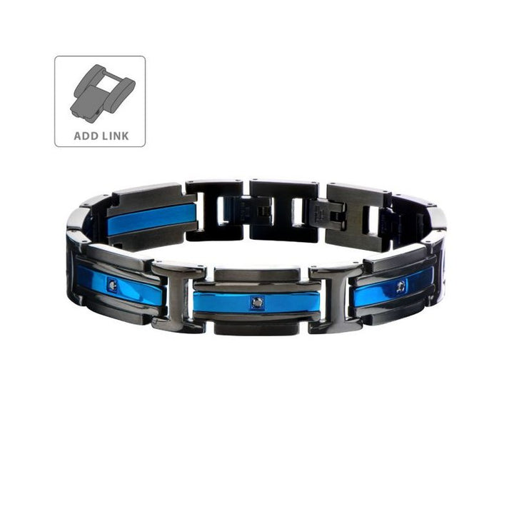 INOX Jewelry Matte Black & Blue IP with Black CZ Bracelet BR17835
