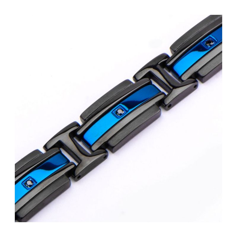 INOX Jewelry Matte Black & Blue IP with Black CZ Bracelet