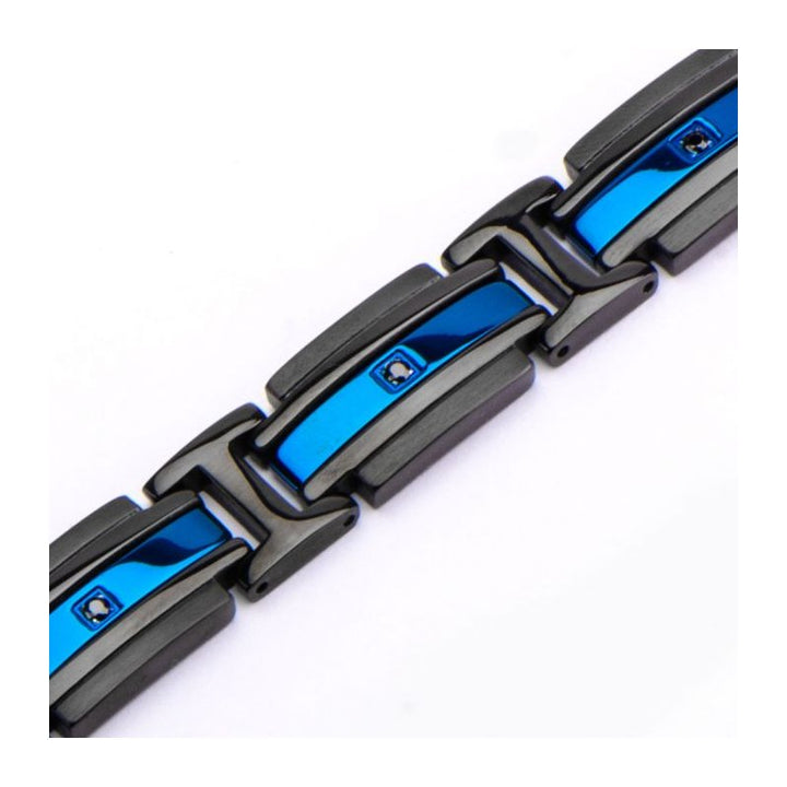 INOX Jewelry Matte Black & Blue IP with Black CZ Bracelet