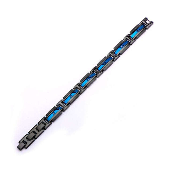INOX Jewelry Matte Black & Blue IP with Black CZ Bracelet