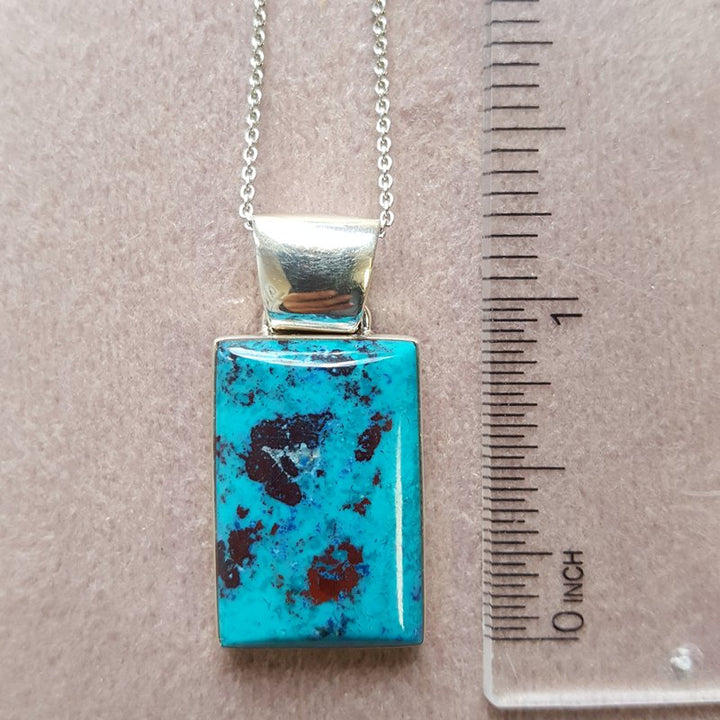 Arizona Turquoise and Inlaid Jewelry Rectangle Chrysocolla Turquoise Pendant