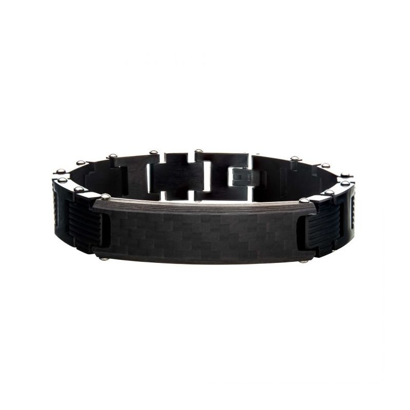 INOX Jewelry Stainless Steel Black Carbon Fiber with Adjustable Link Bracelet BR27182K