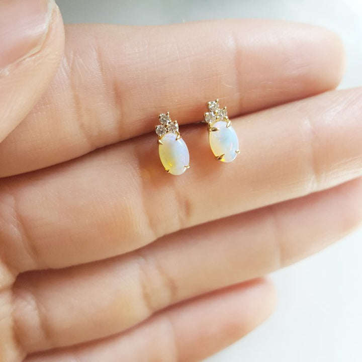 Sami Fine Jewelry Yellow Gold Opal Petite Stud Earrings 161385
