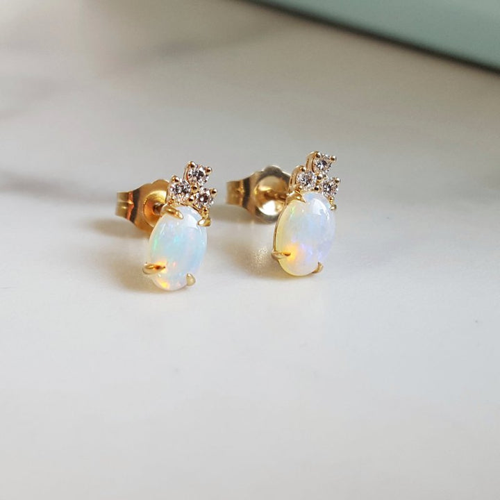 Sami Fine Jewelry Yellow Gold Opal Petite Stud Earrings