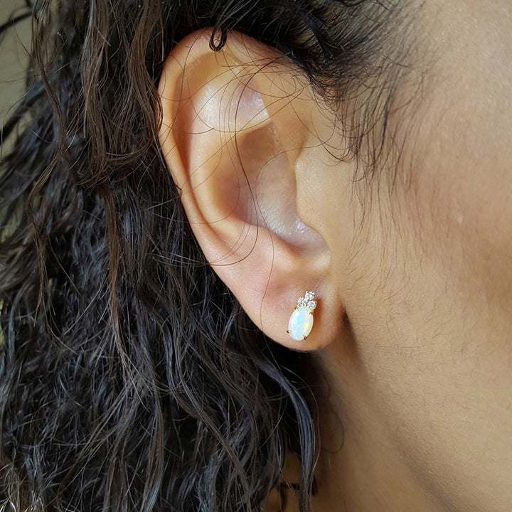 Sami Fine Jewelry Yellow Gold Opal Petite Stud Earrings
