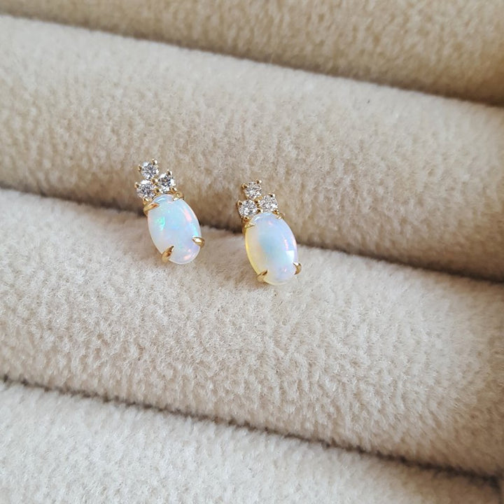 Sami Fine Jewelry Yellow Gold Opal Petite Stud Earrings