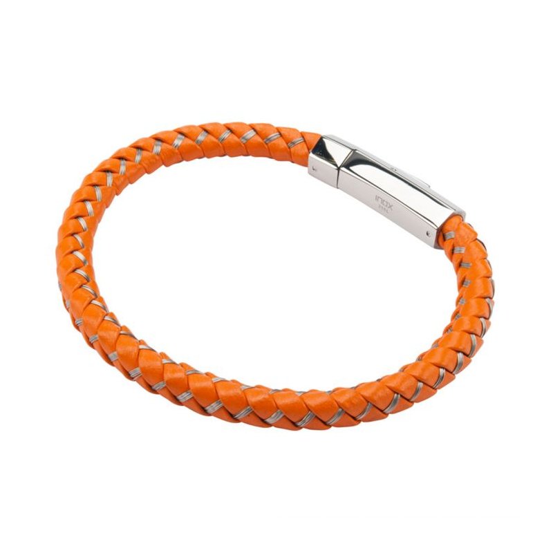 INOX Jewelry Mix Orange Woven Leather Bracelet